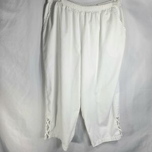 Blair White Elastic Waist Pull On Capri Pant Size XLP Wide Criss Cross Side Slit